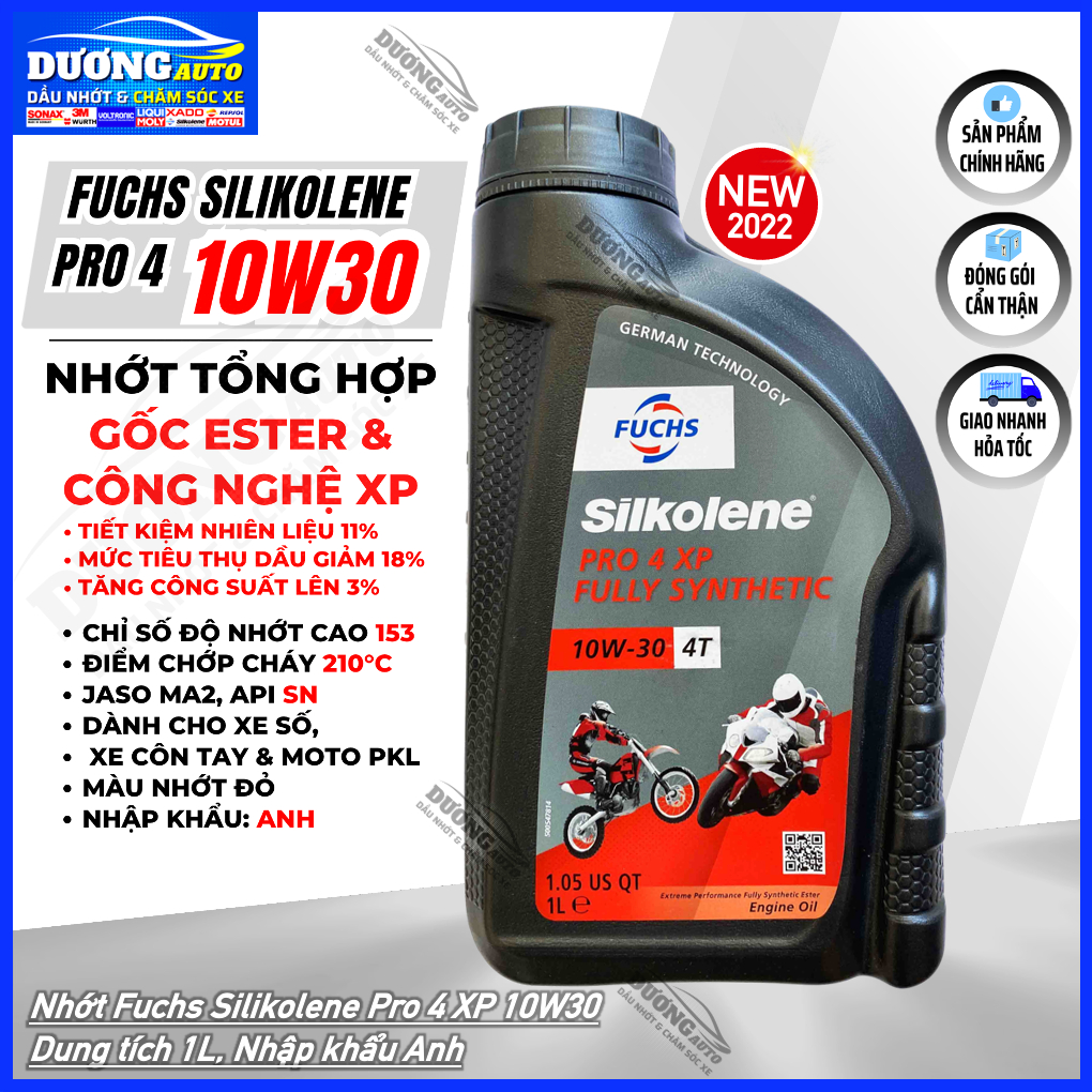 Nhớt Fuchs Silkolene Pro 4 XP 10W30, Nhớt Tổng Hợp Cho Xe Số, Côn Tay Moto PKL, Fuchs 10w30 - Nhập k