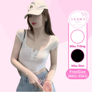 Áo croptop cúc ngắn tay LEORA, áo vạt bầu tay ngắn dễ phối đồ với phong cách đường phố N001