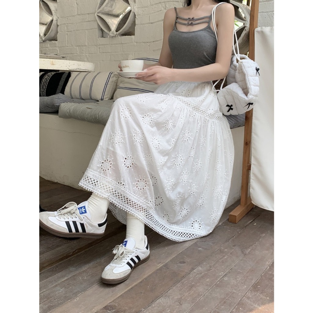 (hàng loại 1) Chân váy trắng ren hoa dáng dài mẫu mới phong cách Ulzzang | BigBuy360 - bigbuy360.vn