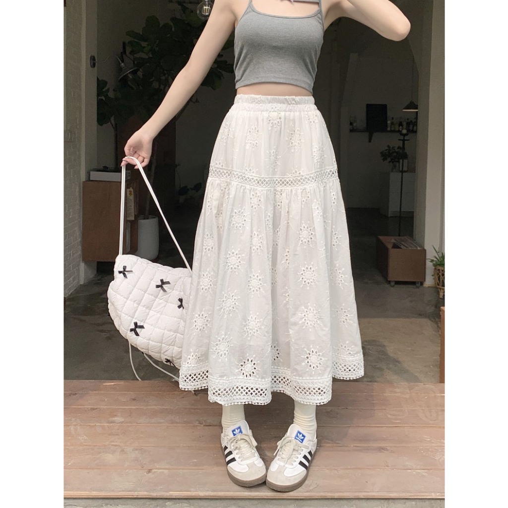 (hàng loại 1) Chân váy trắng ren hoa dáng dài mẫu mới phong cách Ulzzang | BigBuy360 - bigbuy360.vn