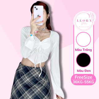 Áo tay loe LEORA, áo croptop dài tay phong cách tiểu thư dễ thương D004