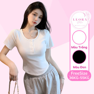 Áo thun vạt bầu LEORA, áo thun nữ phối cúc cài cổ quyến rũ N001