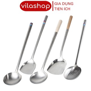 Muôi muỗng xẻng inox công nghiệp, bộ muỗng inox phục vụ bếp ăn công nghiệp nhà hàng, làm cỗ dài 51cm