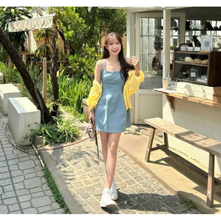 Đầm- Váy 2 dây dáng sporty chất denim mỏng, đầm 2 dây basic
