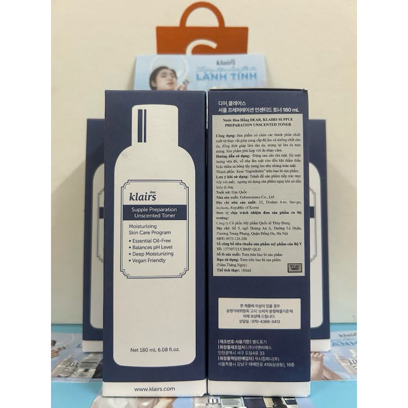 Nước Hoa Hồng Không Mùi Dear Klairs Supple Preparation Unscented Toner 180ml