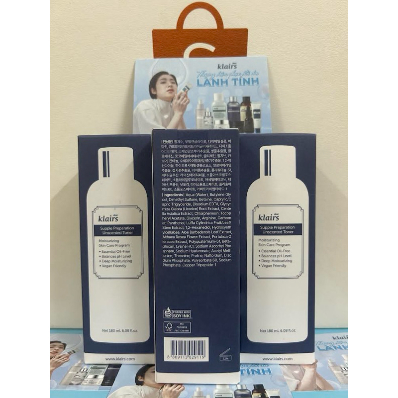 Nước Hoa Hồng Không Mùi Dear Klairs Supple Preparation Unscented Toner 180ml