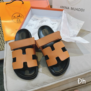 Dép lê H màu bò full box, dép H nữ da sần đẹp