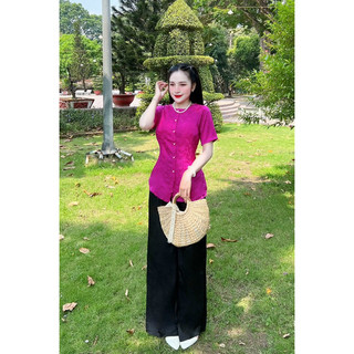 Bộ bà ba chất liệu gấm hoạ tiết hoa