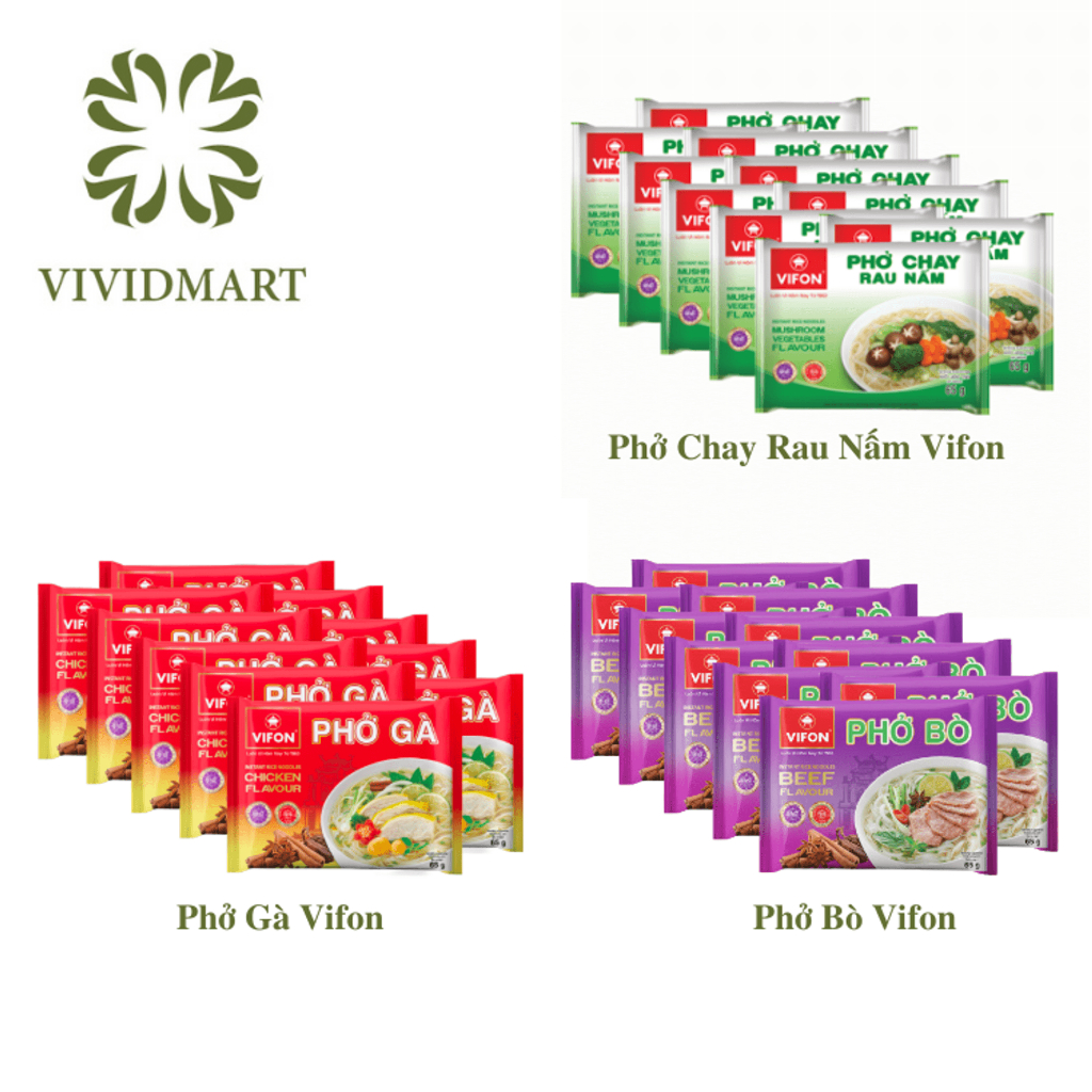 [SET 10 GÓI] - VIFON – Phở Vifon ăn liền 3 vị: Phở bò, Phở gà và Phở chay rau nấm Vifon (65g/gói) – Phở ăn liền Vifon