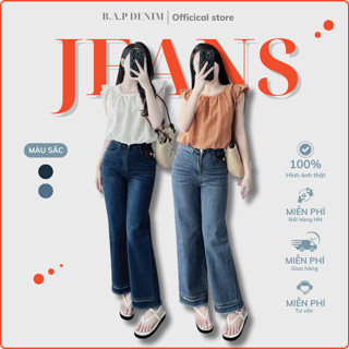 [Xuông nấm lùn 93cm] Quần bò suông nữ BAP, quần jean ống rộng cạp cao trơn nắp túi nâu , gấu to 903#