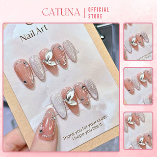 Nailbox thiết kế CATUNA móng tay giả màu nude mix mắt mèo siêu sáng có tặng kèm bộ keo dũa móng MTK60