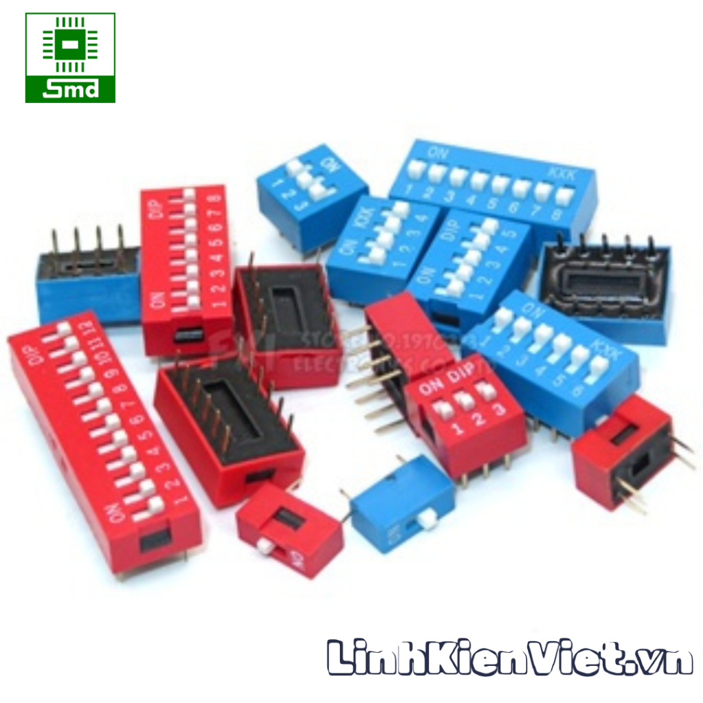Set 5 Công tắc Bit, công tắc gạt bit màu đỏ/xanh các loại switch gạt chọn bit 2P 3P 4P 5P 6P 7P 8P L