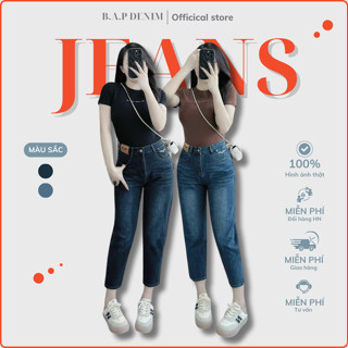 Quần jean nữ BAP cạp cao, quần baggy trơn lưng cao, quần bò lỡ công sở trang trí túi đồng hồ 502#