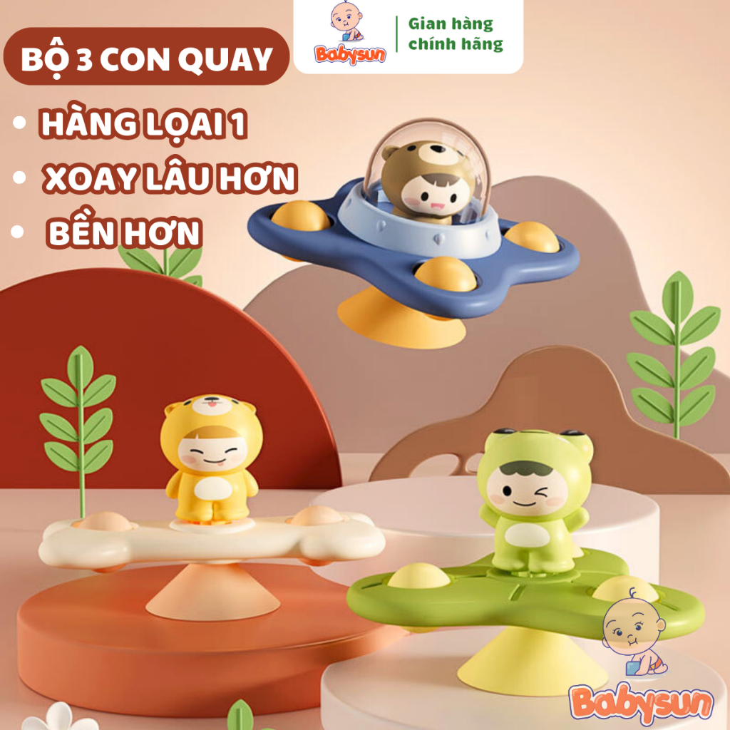 Chong chóng dính tường mẫu mới hình động vật ngộ nghĩnh, Con quay spinner gắn bàn ăn dặm cho bé bộ 3 chiếc