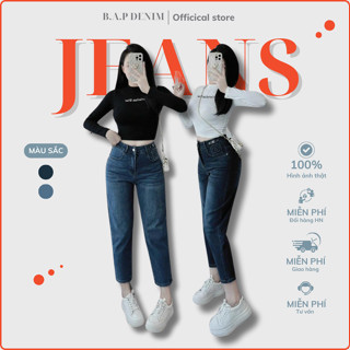 [Baggy nấm lùn 86cm] Quần jean nữ BAP cạp cao, quần baggy trơn lưng cao, quần bò lỡ công sở dập X túi đồng hồ 501#