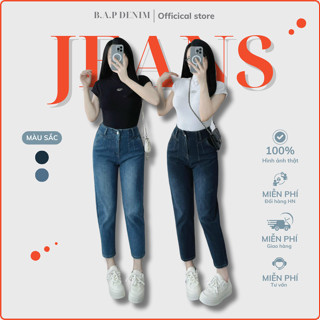 [Baggy nấm lùn 86cm] Quần jean nữ BAP cạp cao, quần baggy trơn lưng cao, quần bò lỡ công sở 2 ly túi chéo 513#