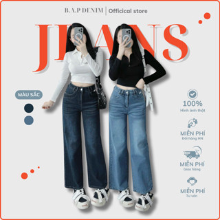 [Xuông nấm lùn 93cm] Quần bò suông nữ BAP, quần jean ống rộng cạp cao trơn đáp cong 904#