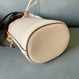 Túi bucket nữ da thật phối canvas siêu xinh
