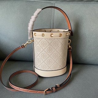 Túi bucket nữ da thật phối canvas siêu xinh