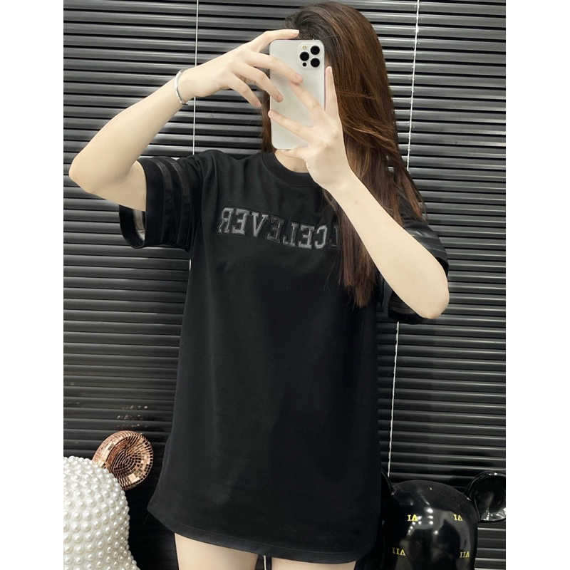 Áo phông nam nữ Premium Cotton Dolce Level thêu chữ ngực viền tay da cao cấp