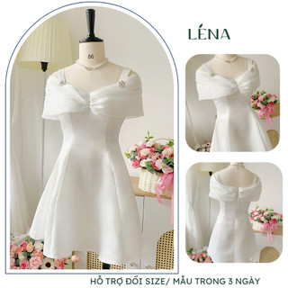 (Ảnh thật) Đầm tapta trắng trễ vai cao cấp dáng ngắn -Váy dự tiệc LENA trẻ trung sang trọng 3083