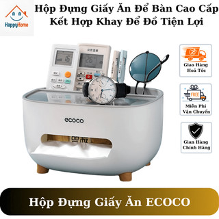Hộp đựng giấy ăn để bàn ECOCO, hộp đựng khăn giấy thông minh có khay để đồ tiện lợi