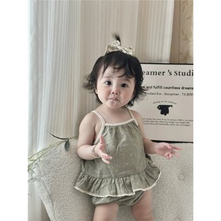 Bộ quần áo trẻ em mùa hè phong cách Hàn Quốc áo dây + quần short nữ điều hòa không khí chống nắng, bộ đồ đi chơi đa năng
