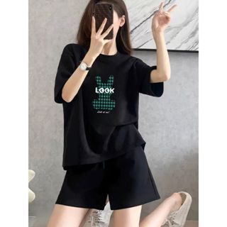  Bộ đồ nữ cộc tay form rộng  áo thun + quần đùi  in chữ LOOK - Set đồ nữ mặc nhà   đi chơi sang chảnh - LOZA BP01 