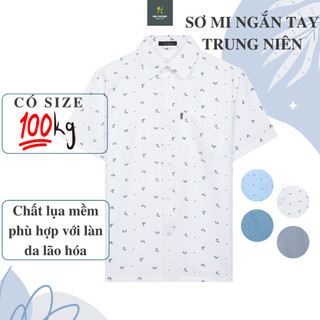 Áo sơ mi nam ngắn tay trung niên THÁI KHANG vải lụa co giãn mềm mịn form rộng classic ALUA11