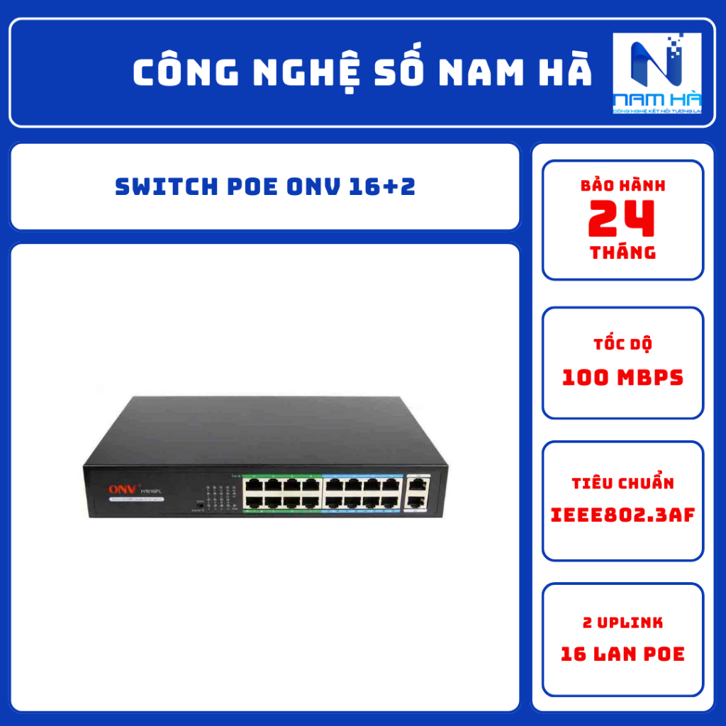 Switch Poe 16 Port Onv H1016PLS + 2 Uplink