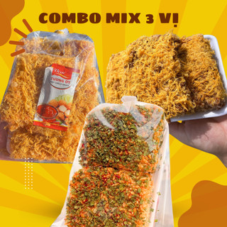 Combo mix 3 bịch cơm cháy : cơm cháy siêu chà bông, gạo lứt chà bông, cơm cháy mắm hành mỗi bịch 200gr