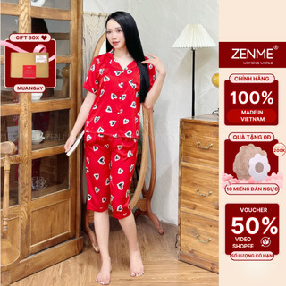 Bộ Mặc Nhà Pijama Nữ Tay Ngắn Quần Lửng Lụa Cao Cấp Mềm Mịn Thoáng Mát ZENME PJL0723