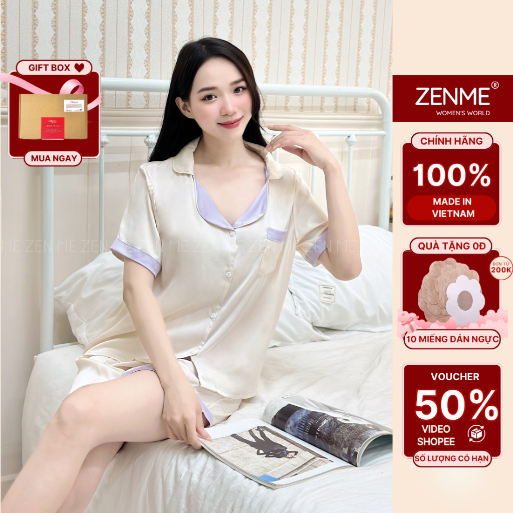 Đồ Bộ Mặc Nhà Pyjama Dài Tay Cộc Tay Lụa Latin Mềm Mại Cao Cấp Zen Me PJC0423