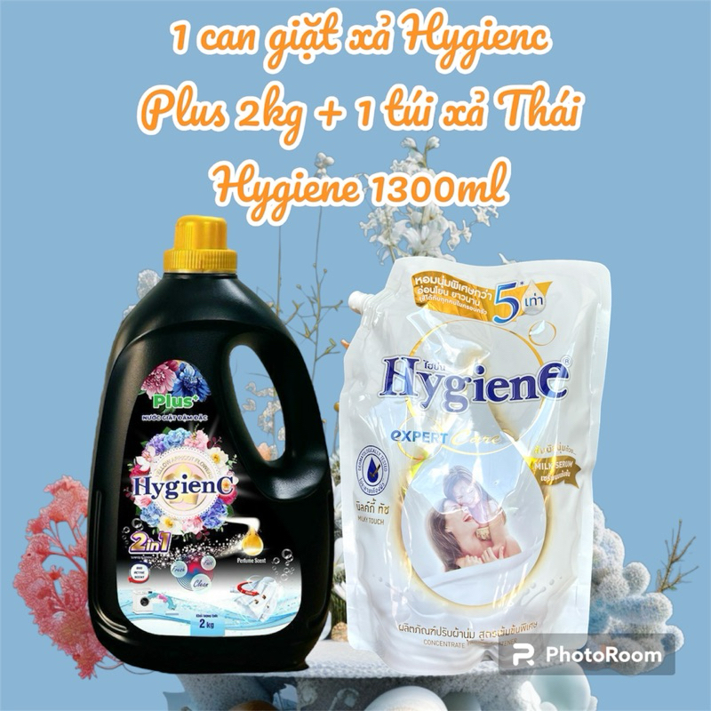 Com bo 1 can nước giặt xả Hygienc Plus 2kg và 1 túi nước xả vải Hygiene Thái Lan 1150ml -1300ml