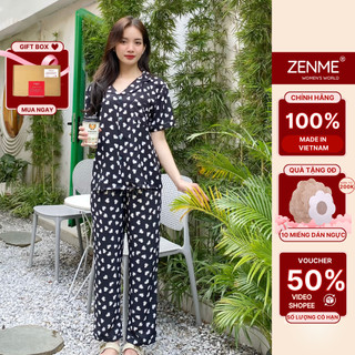 Bộ Đồ Ngủ ZENME Kiểu Dáng Pijama Lụa Latin Siêu Nhật Áo Cộc Quần Dài Chất Latin Cao Cấp PJD0124