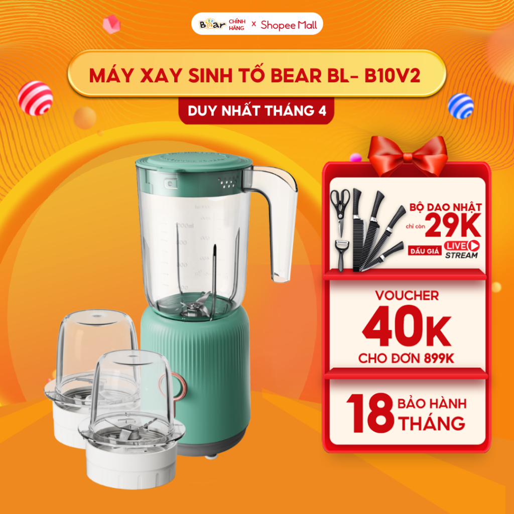 Máy Xay BEAR ăn dặm đa năng 3 cối xay thịt, xay đồ khô, xay đồ ăn dặm công suất Lớn BL-B10V2