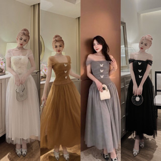 Váy Đầm Trễ Vai Lưới Kèm Tag Nơ Đá Xoè Công Chúa Dự Tiệc Sang Trọng Size S M V702 AĐ BOUTIQUE