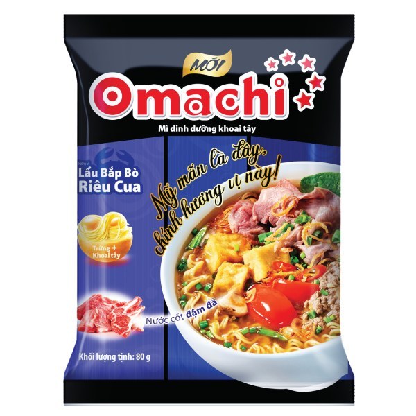 [HỎA TỐC] Mì Omachi Lẩu Bắp Bò Riêu Cua Gói 80G mì omachi bịch màu tím vị bắp bò riêu cua 80g