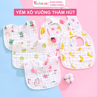 Yếm Vải Xô Vuông 6 Lớp Cúc Bấm Siêu Thấm Hút Mềm Mại Cho Bé YEUBEVN