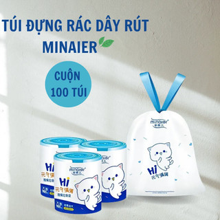 Túi Đựng Rác Có Dây Buộc Minaier Loại Siêu Dày Dai Chắc Chắn, Chống Rò Rỉ Nước Siêu Dai, Cuộn 100 Túi LOGKENT