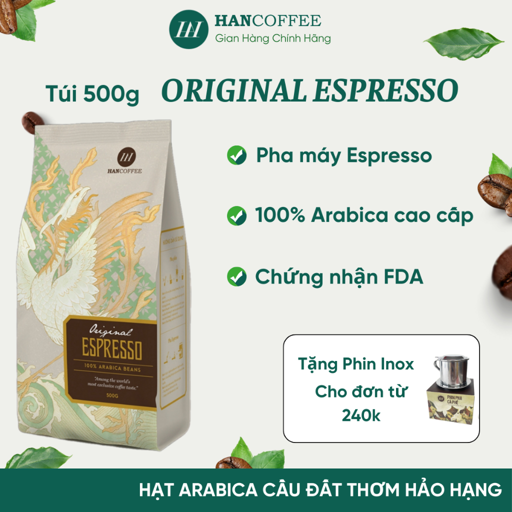 Cà Phê HANCOFFEE ORIGINAL ESPRESSO 100% ARABICA cao cấp, cafe rang xay nguyên chất