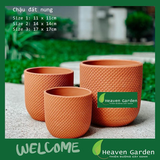 Chậu đất nung trứng hoạ tiết gạch basic vintagae