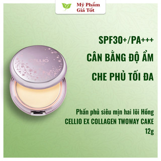 Phấn Cellio 2 lõi Ex Collagen Twoway Cake SPF 30 PA+++ - Hồng 12gam