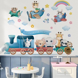 Decal dán tường Thú đi tàu lửa 💖 SALE TỐT 💖 Tranh dán tường trang trí có keo sẵn bóc dán