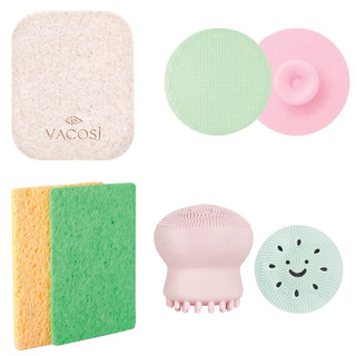 Bộ 2 miếng bông nở rửa mặt vacosi bn01 / bông bọt biển rửa mặt vacosi bp26 / miếng rửa mặt silicone dc04 / dc03