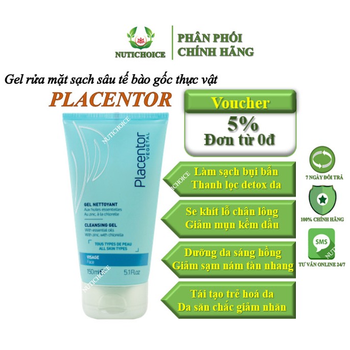 Gel rửa mặt tế bão gốc noãn thực vật Placentor Vegetal sạch sâu, giảm mụn kềm dầu, làm sáng, tái tạo da chống lão hoá