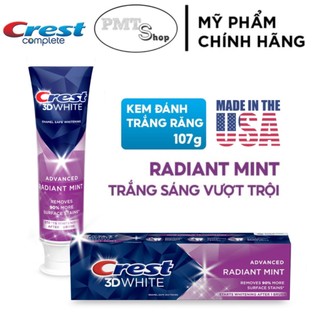(NK Mỹ) Kem đánh răng Crest 3D White Advanced Whitening Radiant Mint 107g Made in USA