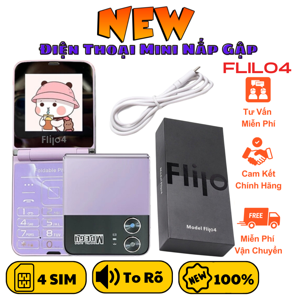 Điện Thoại Mini Nắp Gập Flilo4 - Hỗ Trợ Lắp 4 Sim 4 Sóng - Sử Dụng Được Tất Cả Các Phôi Sim - Loa Ng