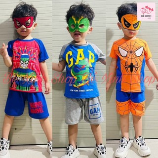 Bộ Quần Áo Cộc Tay Cho Bé Trai Đồ Bộ Ngắn Tay Siêu Nhân Mùa Hè Cho Bé Trai Chất Cotton 8-24kg Bé Xinh SET TẶNG MẶT NẠ