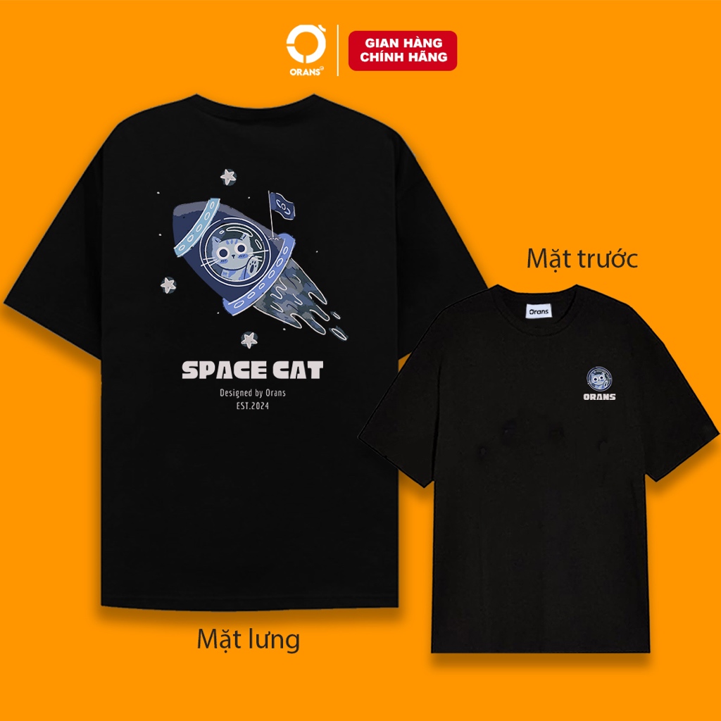 Áo thun Orans Space Cat tay lỡ Oversize chất COTTON 4C